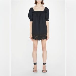 $335 Rhode Women's Black Evie Embroidered Eyelet Babydoll Dress Size XSMALL XS